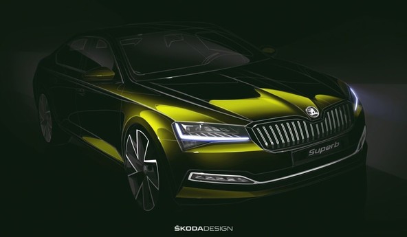 Škoda Superb: Škoda objavila oblikovalsko skico prenovljenega paradnega konja