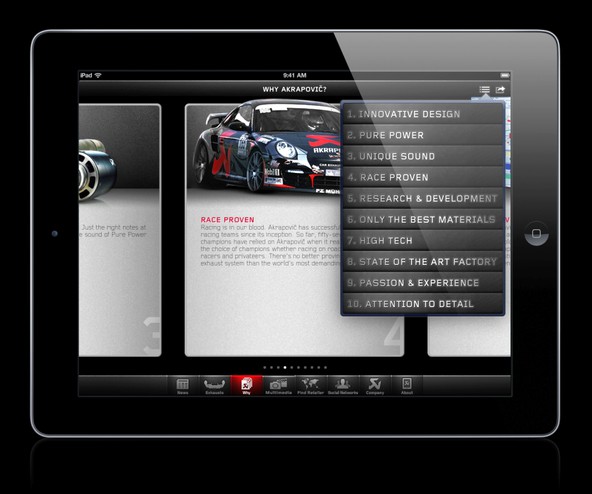Akrapovič & Apple iPhone/iPad: Akrapovič je predstavil svojo aplikacijo »Akrapovič Car Exhaust Systems«