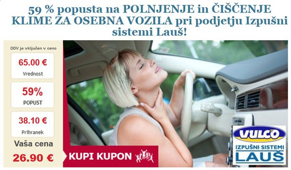 ZbitaCena.si: 59 % popusta na POLNJENJE in ČIŠČENJE KLIME ZA OSEBNA VOZILA