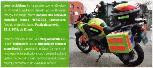 Lekarna Ljubljana: Izročitev novega reševalnega motorja za Reševalno postajo Ljubljana