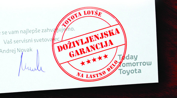 Toyota Lovše: Doživljenjska garancija na lastno delo