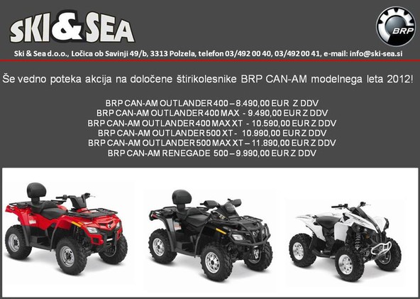 Ski & Sea in BRP CAN-AM: Ugodna ponudba določenih štirikolesnikov
