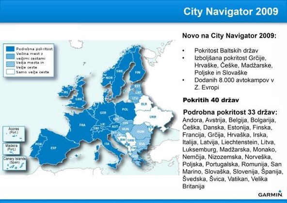 Garmin: Ponuja garancijo “nüMaps” in novo kartografijo City Navigator Europe NT 2009